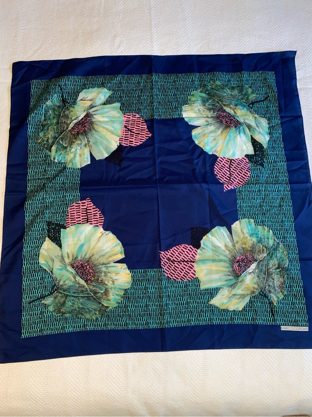 Marco Corsari Vintage 1970s Floral Print Scarf 30x30 Italy
